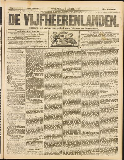 De Vijfheerenlanden, 1 april 1908