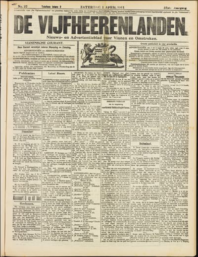 De Vijfheerenlanden, 1 april 1911