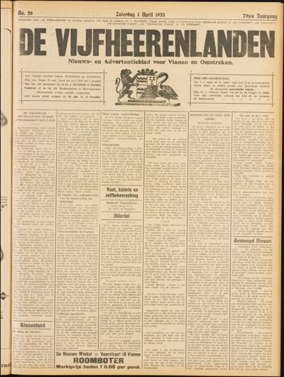 De Vijfheerenlanden, 1 april 1933