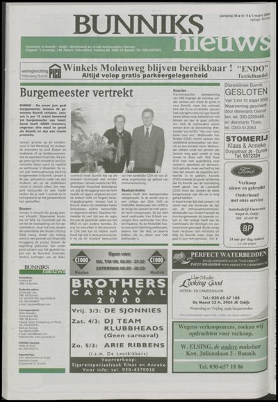 Wijks Nieuws / Bunniks Nieuws, 1 maart 2000 (nr. 9, jrg. 36)