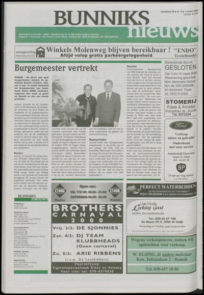Wijks Nieuws / Bunniks Nieuws, 1 maart 2000 (nr. 9, jrg. 36)