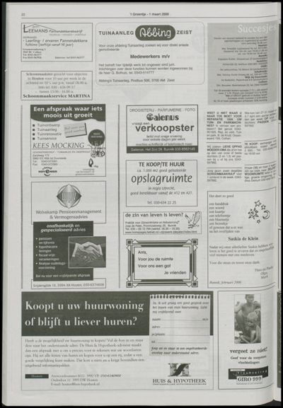 Wijks Nieuws / Bunniks Nieuws, 1 maart 2000 (nr. 9, jrg. 36)