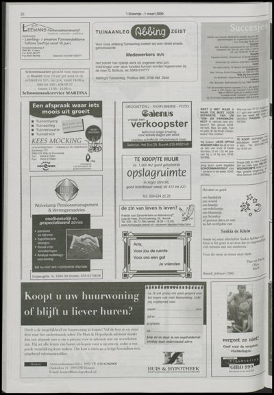 Wijks Nieuws / Bunniks Nieuws, 1 maart 2000 (nr. 9, jrg. 36)