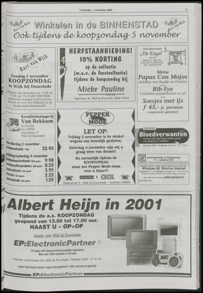Wijks Nieuws / Bunniks Nieuws, 1 november 2000 (nr. 44, jrg. 36)