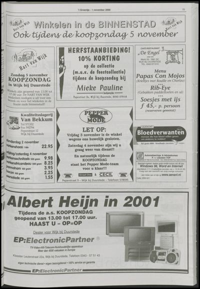 Wijks Nieuws / Bunniks Nieuws, 1 november 2000 (nr. 44, jrg. 36)
