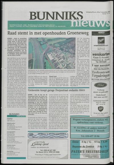Wijks Nieuws / Bunniks Nieuws, 1 november 2000 (nr. 44, jrg. 36)
