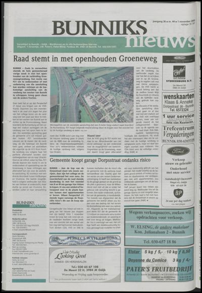Wijks Nieuws / Bunniks Nieuws, 1 november 2000 (nr. 44, jrg. 36)