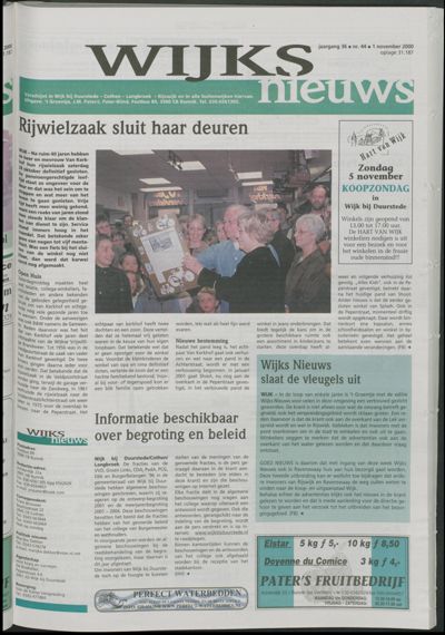 Wijks Nieuws / Bunniks Nieuws, 1 november 2000 (nr. 44, jrg. 36)