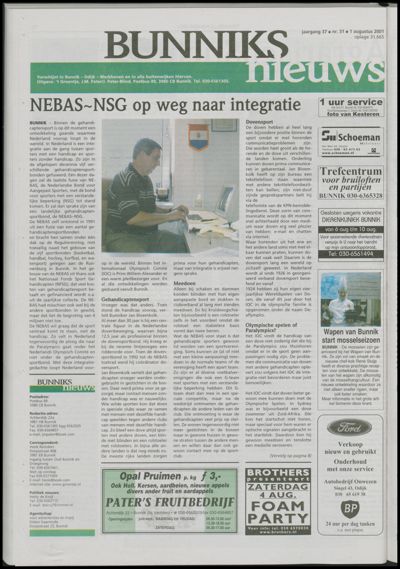 Wijks Nieuws / Bunniks Nieuws, 1 augustus 2001 (nr. 31, jrg. 37)