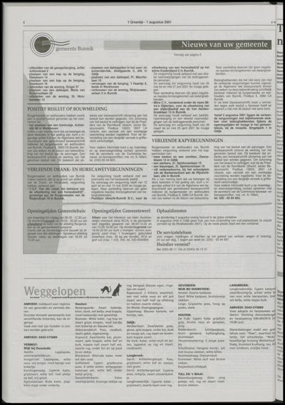 Wijks Nieuws / Bunniks Nieuws, 1 augustus 2001 (nr. 31, jrg. 37)