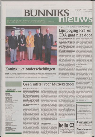 Wijks Nieuws / Bunniks Nieuws, 1 mei 2002 (nr. 18, jrg. 38)