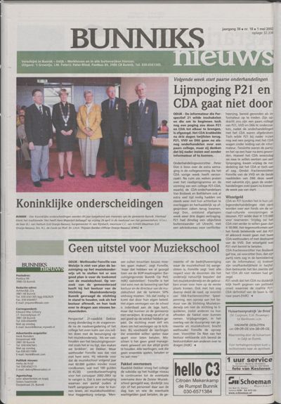 Wijks Nieuws / Bunniks Nieuws, 1 mei 2002 (nr. 18, jrg. 38)