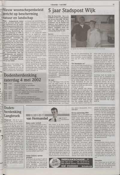 Wijks Nieuws / Bunniks Nieuws, 1 mei 2002 (nr. 18, jrg. 38)