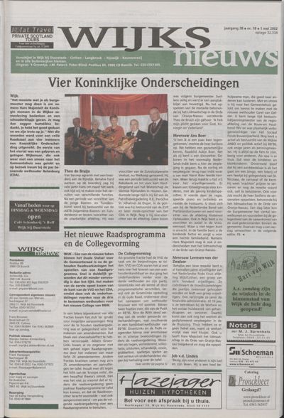 Wijks Nieuws / Bunniks Nieuws, 1 mei 2002 (nr. 18, jrg. 38)