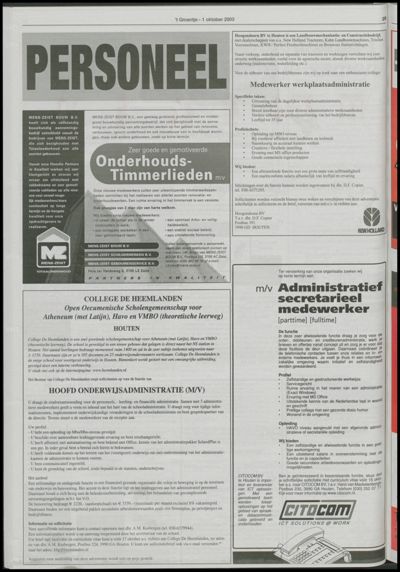 Wijks Nieuws / Bunniks Nieuws, 1 oktober 2003 (nr. 40, jrg. 39)