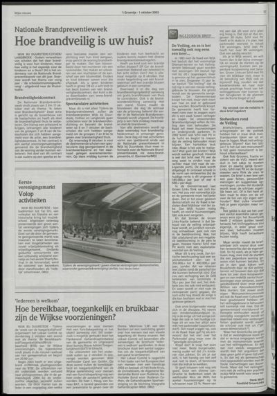 Wijks Nieuws / Bunniks Nieuws, 1 oktober 2003 (nr. 40, jrg. 39)