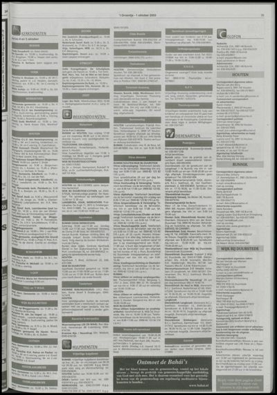 Wijks Nieuws / Bunniks Nieuws, 1 oktober 2003 (nr. 40, jrg. 39)