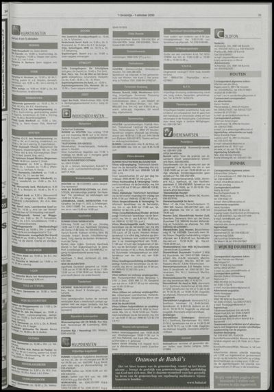 Wijks Nieuws / Bunniks Nieuws, 1 oktober 2003 (nr. 40, jrg. 39)