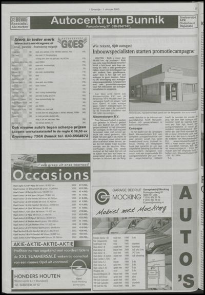 Wijks Nieuws / Bunniks Nieuws, 1 oktober 2003 (nr. 40, jrg. 39)