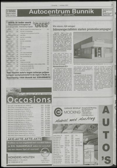 Wijks Nieuws / Bunniks Nieuws, 1 oktober 2003 (nr. 40, jrg. 39)