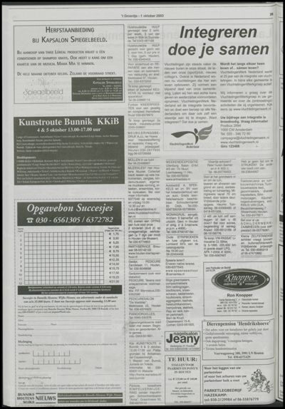 Wijks Nieuws / Bunniks Nieuws, 1 oktober 2003 (nr. 40, jrg. 39)