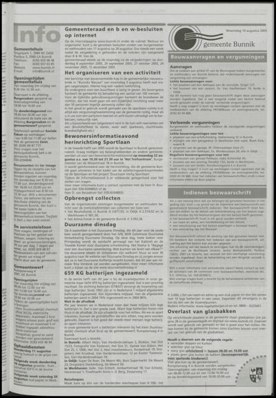 Wijks Nieuws / Bunniks Nieuws, 10 augustus 2005 (nr. 32, jrg. 41)