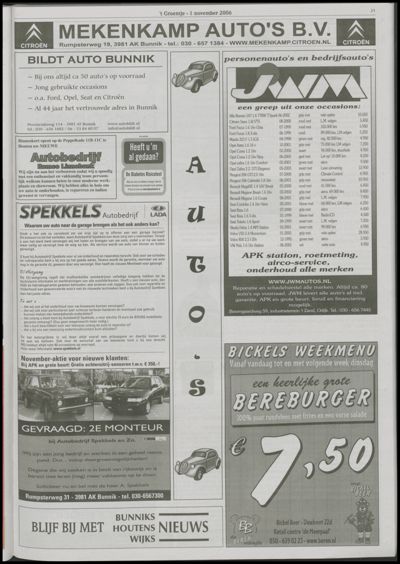 Wijks Nieuws / Bunniks Nieuws, 1 november 2006 (nr. 44, jrg. 42)