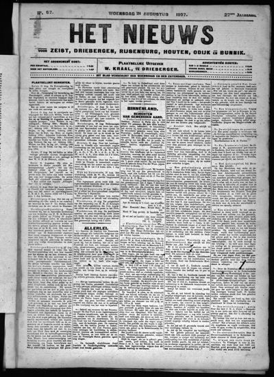 Het Nieuws, 21 augustus 1907 (nr. 67, jrg. 27)