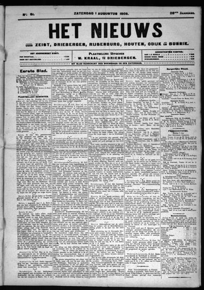 Het Nieuws, 1 augustus 1908 (nr. 61, jrg. 28)