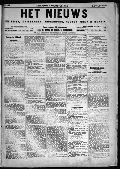Het Nieuws, 1 augustus 1914 (nr. 61, jrg. 34)