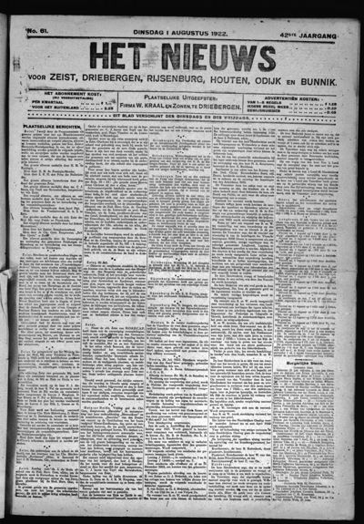 Het Nieuws, 1 augustus 1922 (nr. 61, jrg. 42)