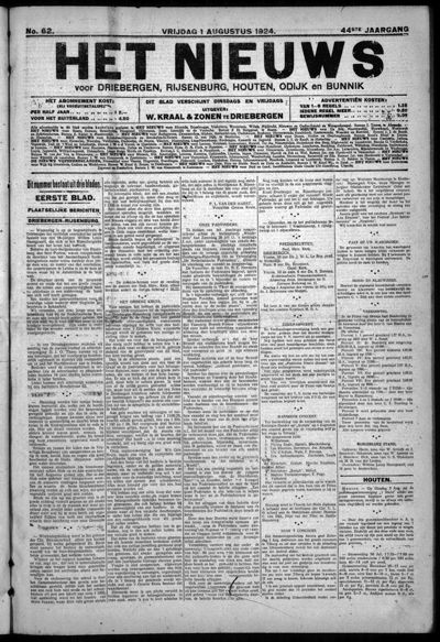 Het Nieuws, 1 augustus 1924 (nr. 62, jrg. 44)