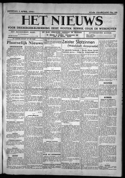 Het Nieuws, 1 april 1941 (nr. 26, jrg. 61)