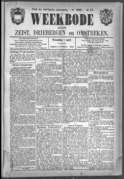 Weekbode, 1 april 1896 (nr. 27, jrg. 33)