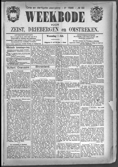 Weekbode, 1 juli 1896 (nr. 53, jrg. 33)