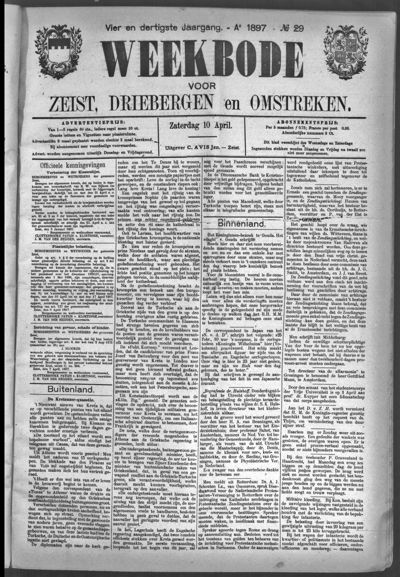Weekbode, 10 april 1897 (nr. 29, jrg. 34)