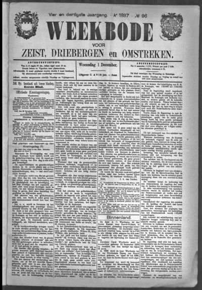 Weekbode, 1 december 1897 (nr. 96, jrg. 34)