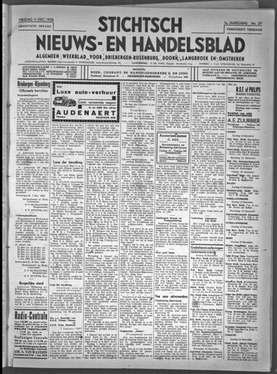 Stichts Nieuws- en Handelsblad, 11 december 1936 (nr. 29, jrg. 1)