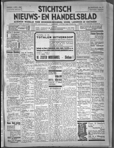 Stichts Nieuws- en Handelsblad, 1 oktober 1937 (nr. 19, jrg. 2)