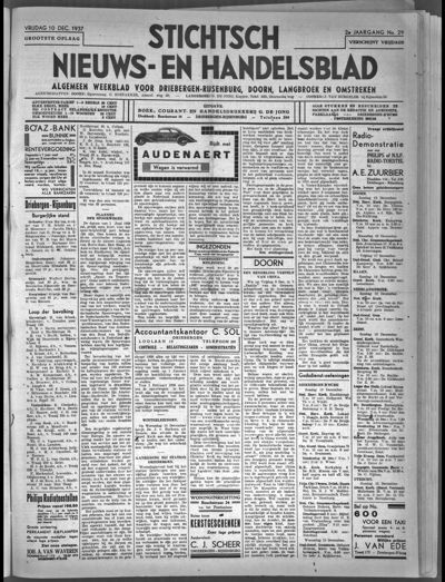 Stichts Nieuws- en Handelsblad, 10 december 1937 (nr. 29, jrg. 2)