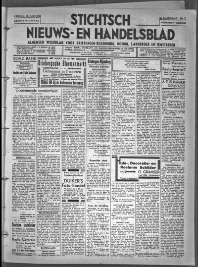 Stichts Nieuws- en Handelsblad, 10 juni 1938 (nr. 3, jrg. 3)