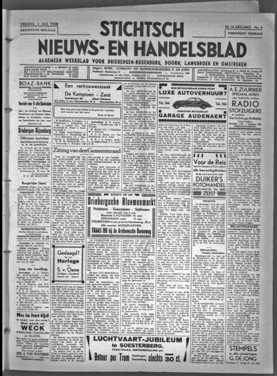 Stichts Nieuws- en Handelsblad, 1 juli 1938 (nr. 6, jrg. 3)