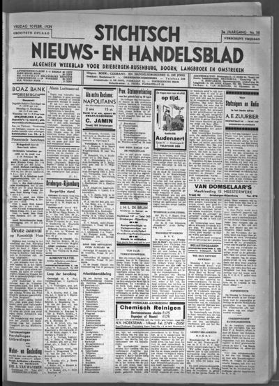 Stichts Nieuws- en Handelsblad, 10 februari 1939 (nr. 38, jrg. 3)