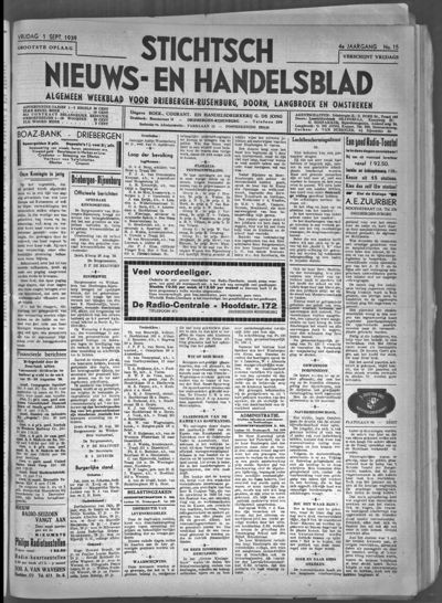 Stichts Nieuws- en Handelsblad, 1 september 1939 (nr. 15, jrg. 4)