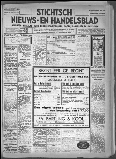 Stichts Nieuws- en Handelsblad, 10 november 1939 (nr. 25, jrg. 4)