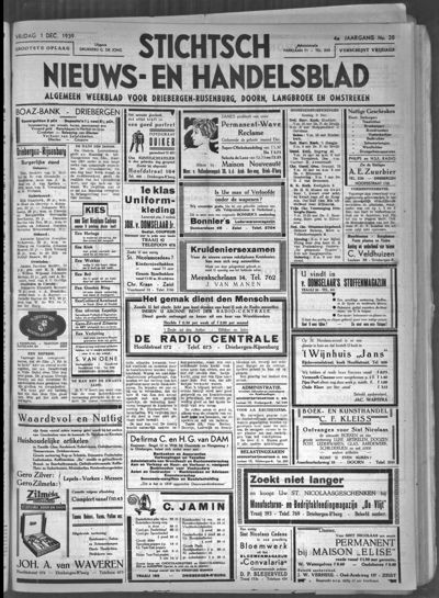 Stichts Nieuws- en Handelsblad, 1 december 1939 (nr. 28, jrg. 4)