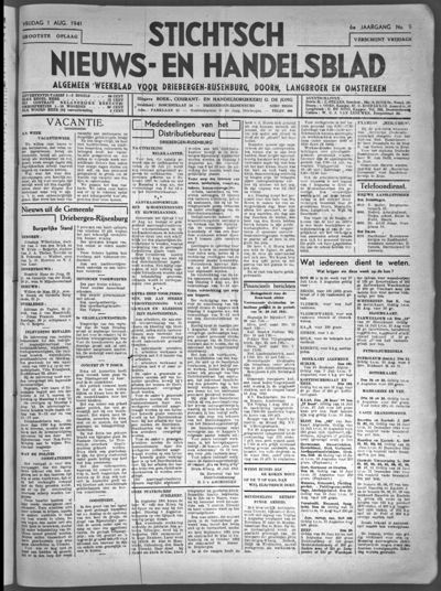 Stichts Nieuws- en Handelsblad, 1 augustus 1941 (nr. 9, jrg. 6)