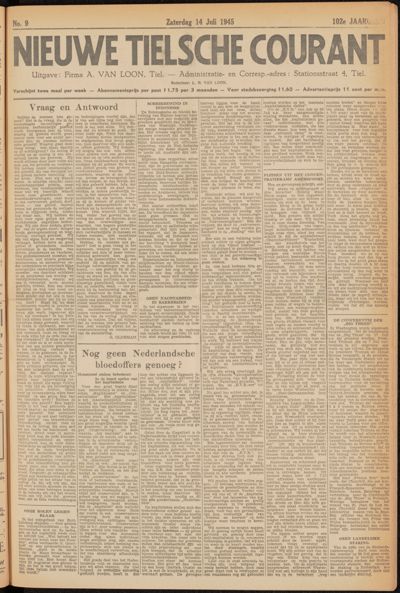 Nieuwe Tielsche Courant, 14 juli 1945