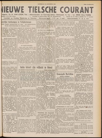 Nieuwe Tielsche Courant, 16 augustus 1947