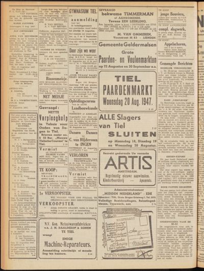 Nieuwe Tielsche Courant, 16 augustus 1947